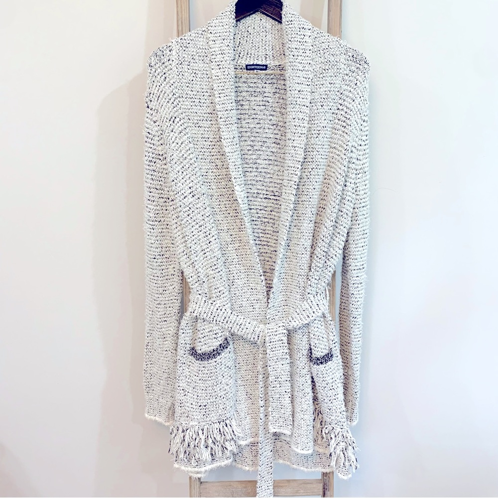Eighteen 68 Long Belted Eyelash Cardigan Sweater Medium